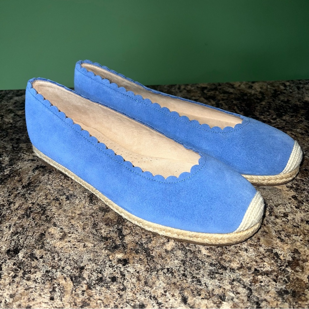 Isaac Mizrahi Cobalt Suede Scalloped Espadrille Flats - Picture 2 of 11